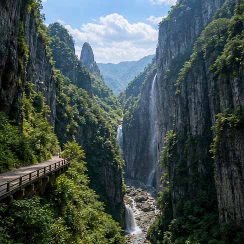 Longshuixia Fissure karst canyon walk in Wulong.