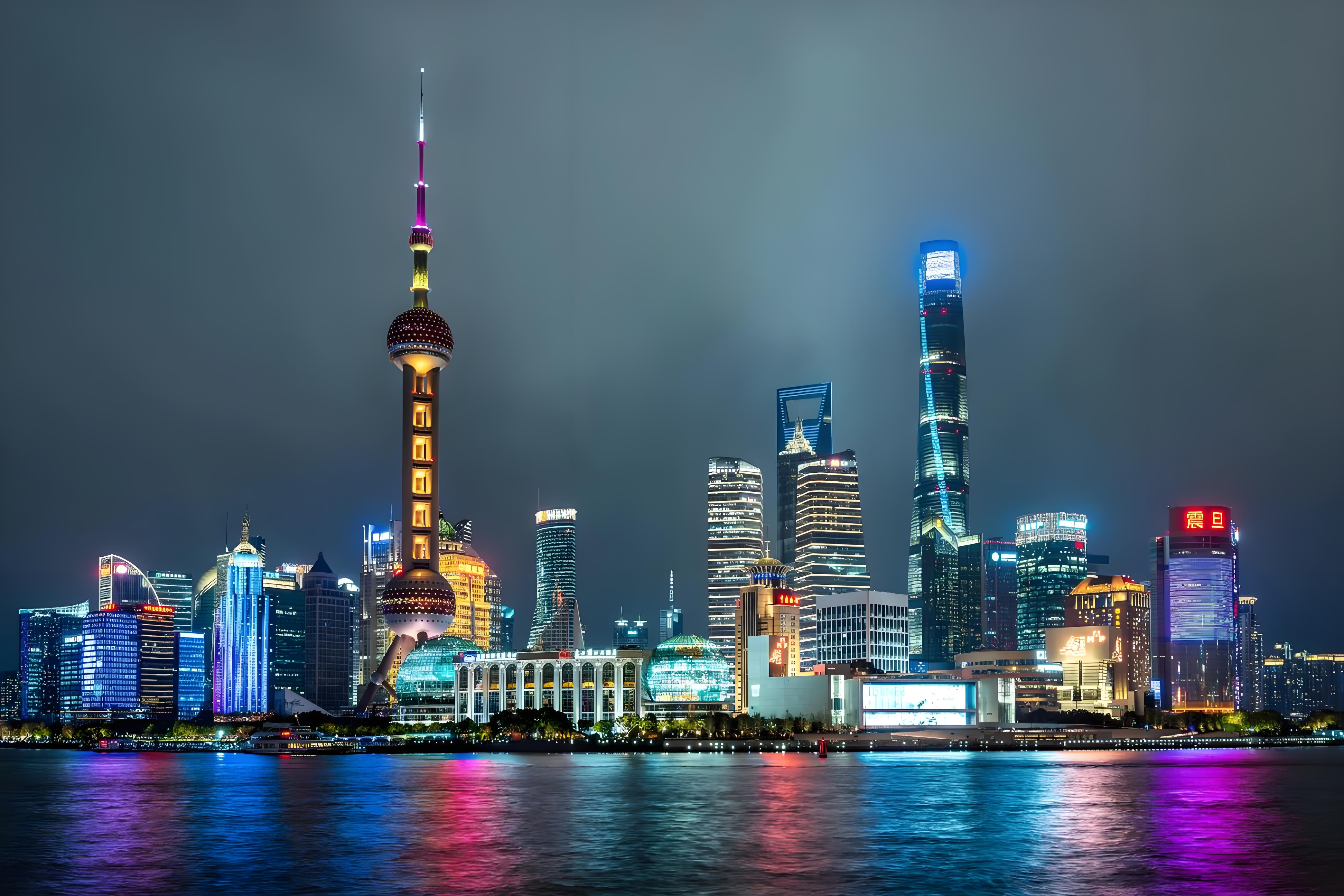 A night view of Shanghai's Pudong skyline.