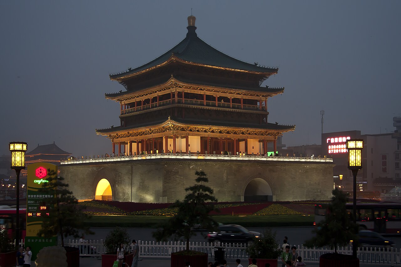 Xi'an Bell Tower, a central landmark for the old city grid.