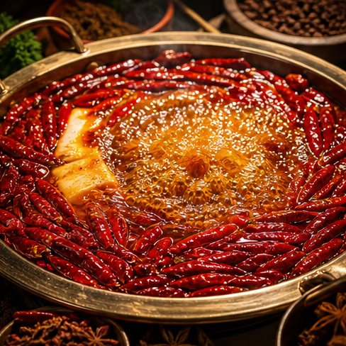 Chongqing hotpot with a red chili broth.
